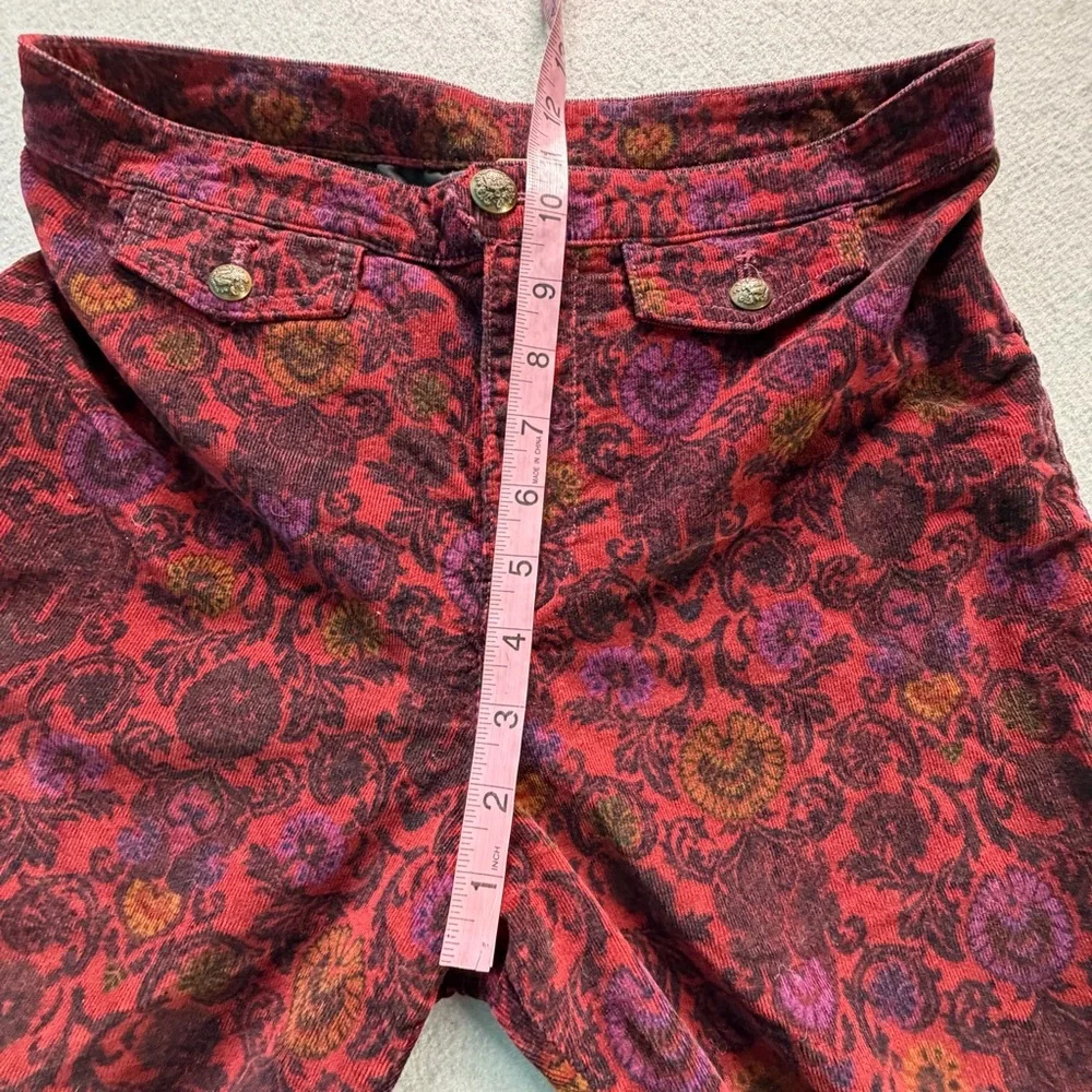 Free People Boho Flare Corduroy Pants Women’s 6 Burgundy Floral Paisley Girly